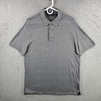 Christian Lacroix Mens Gray 100% Linen Short Sleeve Polo Shirt