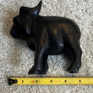 Handmade Hand-Carved Wooden ebony Buffalo Figurine, Black, 5” collectible