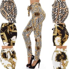 Damen Freizeit Hose High Waist Paperpag Stretch Slim Muster