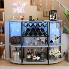 VICTONE Wine Bar Cabinet with LED Lights and Power Outlets,Liquor Bar Cabinet