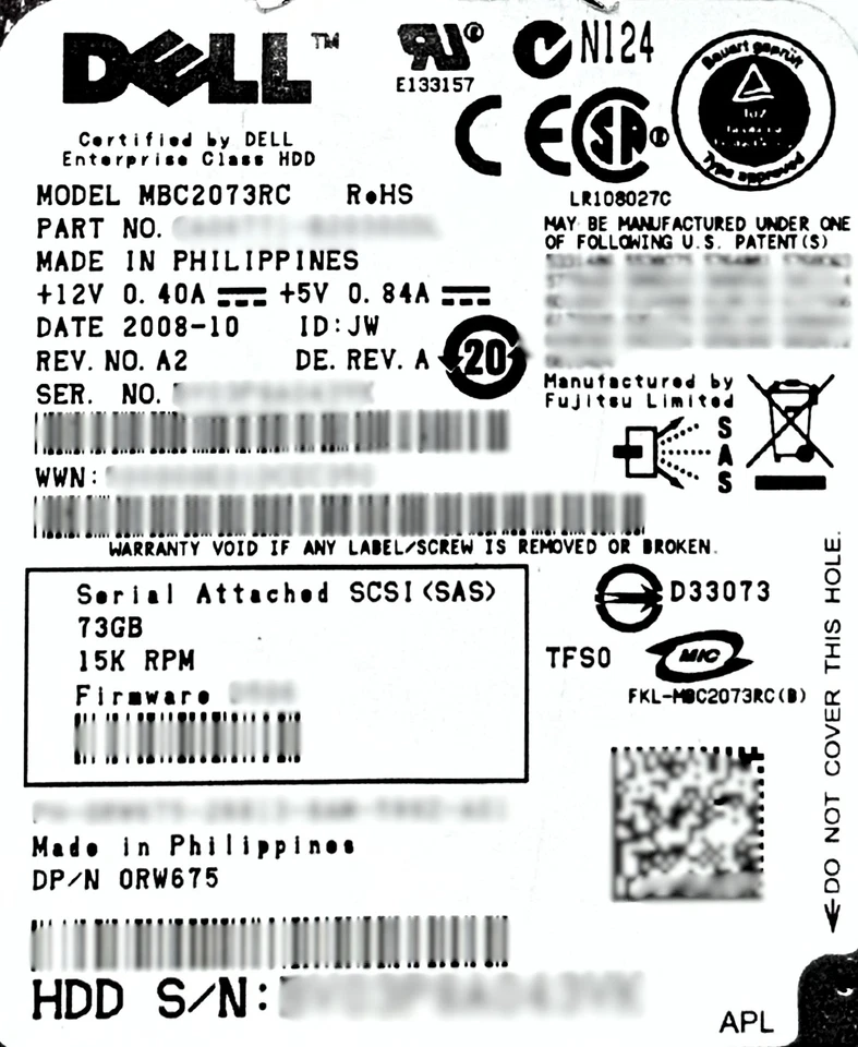 Dell RW675 73GB 15K SAS 2.5 3G MBC2073RC | Server | Hard Drive - Image 2 of 4