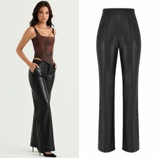 NWT House of CB Elenaora Black Vegan Leather Trousers Size Large