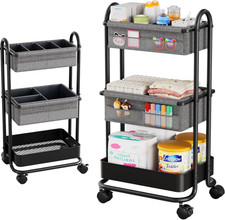 Baby Diaper Caddy Organizer Cart - 3 Tier Rolling Storage Cart with Wheels, Baby