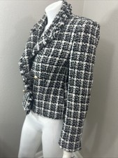 Zara Tweed Plaid Fringe Blazer Jacket Button Gold Front Suit Women  s Size Medium