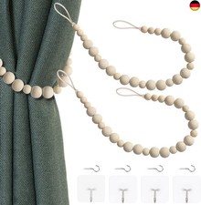 OCIOLI 2 Stück Holzperlen Vorhang Raffhalter Boho Vorhang Raffhalter Vorhang 