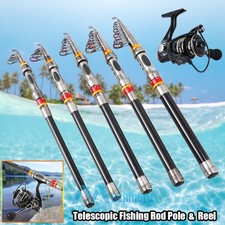 Carbon Fiber Telescopic Spinning Fishing Rod & Reel Travel Lure Sea Casting Pole
