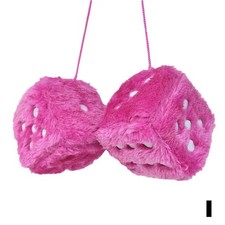 Pair Of Retro Square 3 Inch Fuzzy Plush Dice With Dots Car Mirror Hanging Deco