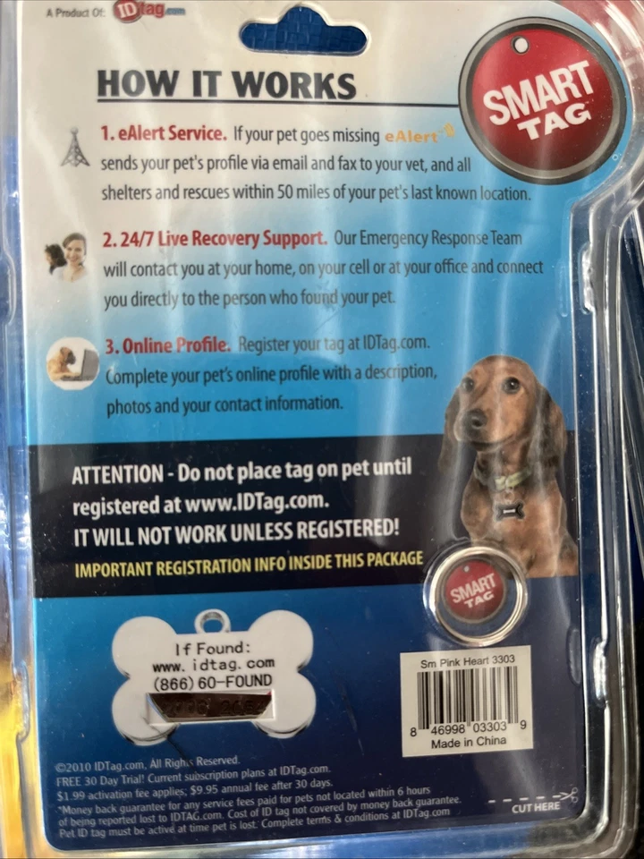 As Seen on TV! Find Lost Pets Fast! Smart Tag Small Heart Pet ID eAlert Service  - Image 2 of 4