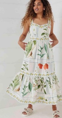 Binny Aromatherapy Botanical Linen Viscose Ruffle Midi Sundress AU12/US8