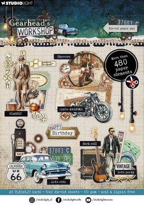 Gearhead's workshop die cut paper pad set by Studio light