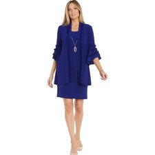 NWT R M Richards Royal Blue Dress 2 Piece Set Size 12 Ruffle Sleeve Jacket