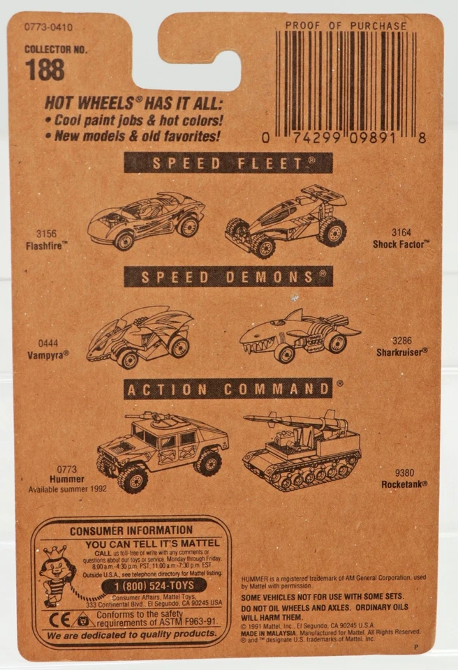 Hot Wheels Hummer New Model Series - 0773 Never Removed from Pack 1991 Tan CT - Image 4 of 4