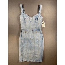 GUESS Lidia Denim Dress Light Star Blue Bodycon Mini Sweetheart Neck W4YK02D5DX2