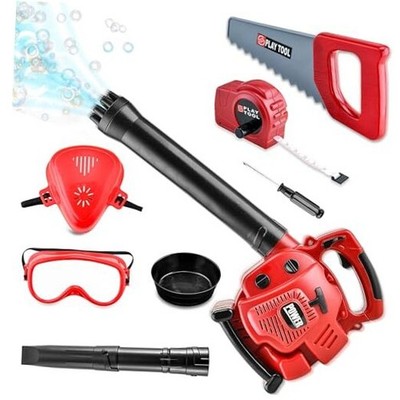 2 in 1 Bubble Leaf Blower Toy, Bubble Machine & Kids Leaf Blower, Pretend Red