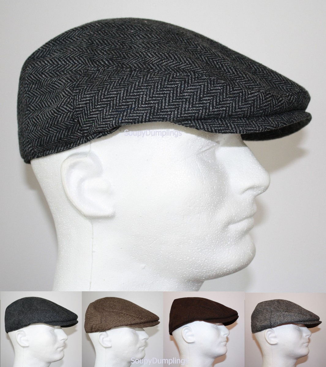 CLASSIC WOOL HERRINGBONE FLAT DRIVER IVY GOLF HATS GATSBY CAP