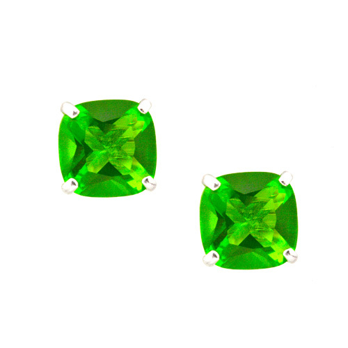 Damen/Kinder Ohrstecker 2 kt 14 Karat massives Weißgold Kissenschliff Peridot - Bild 1 von 1