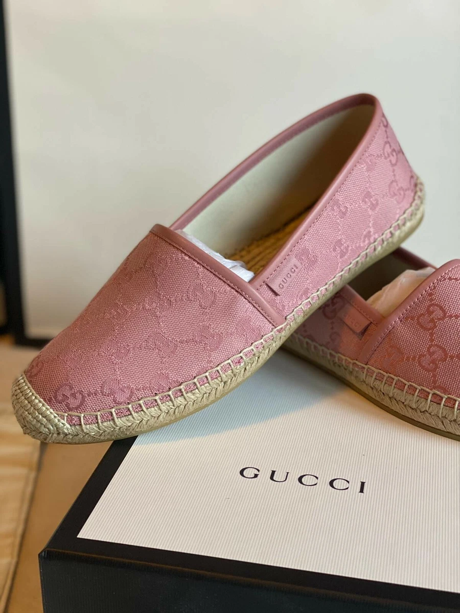Gucci Women Espadrille Pink Canvas Micro GG Flats Size 9 US for