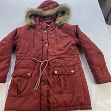 SoTeer Womens Winter Hooded Parka Jacket Faux Fur Lined Long Burgundy Sz Medium