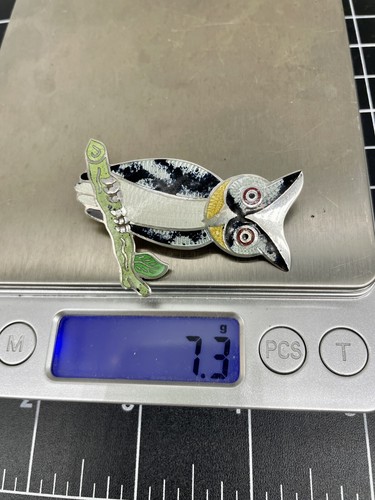 Vintage Mexico Sterling Silver Jeronimo Fuentes JF Owl Enamel Pin Brooch - Picture 8 of 8