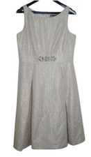 Eliza J  Embellished Crystal Jacquard Dress 12 Ivory Gold Flare Party Wedding