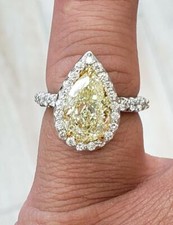 4.12CT Pear-Shape Fancy Yellow Citrine With Cubic Zirconia Halo Anniversary Ring