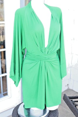 BLQ.MKT Dress Spring Green Kimono Style Long Sleeve Deep V Neck NWT New |  eBay