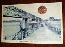 Cartolina d'epoca paesag Italia Lombardia Cremona Casalmaggiore Ponte chiatte Po