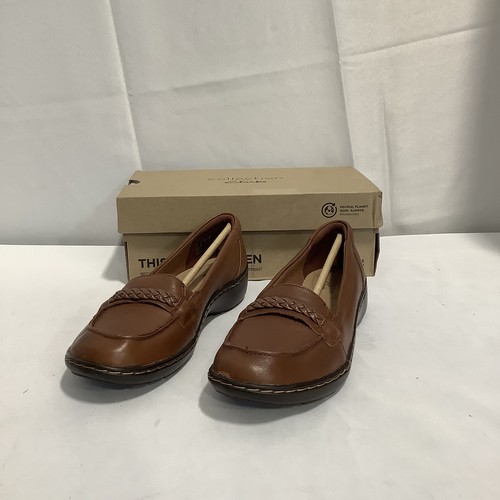 Clarks Women's Cora Viola Brown Leather Moc Toe Slip On Loafer Shoes