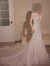 Glitter Shiny Mermaid Wedding Dresses Sequins Beading Court Train Bridal Gowns