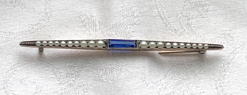 Antique Edwardian Fishel Nessler Sterling Paste & Faux Pearls Bar Brooch - Picture 5 of 12