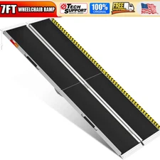 7FT Portable Wheelchair Ramp Folding Anti-Slip Aluminum Steps for Home Stairs
