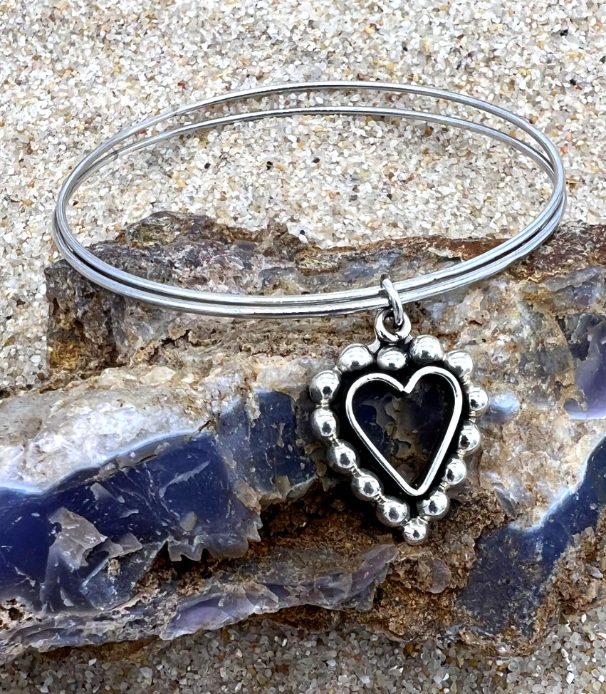 Two Thin Bangle Bracelets together with Heart Cha… - image 2