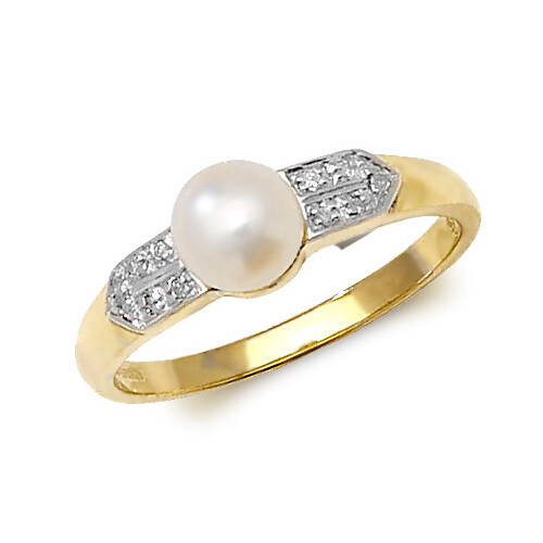Bague or jaune 9 carats diamant et perle d'eau douce, cadeau d'anniversaire femme