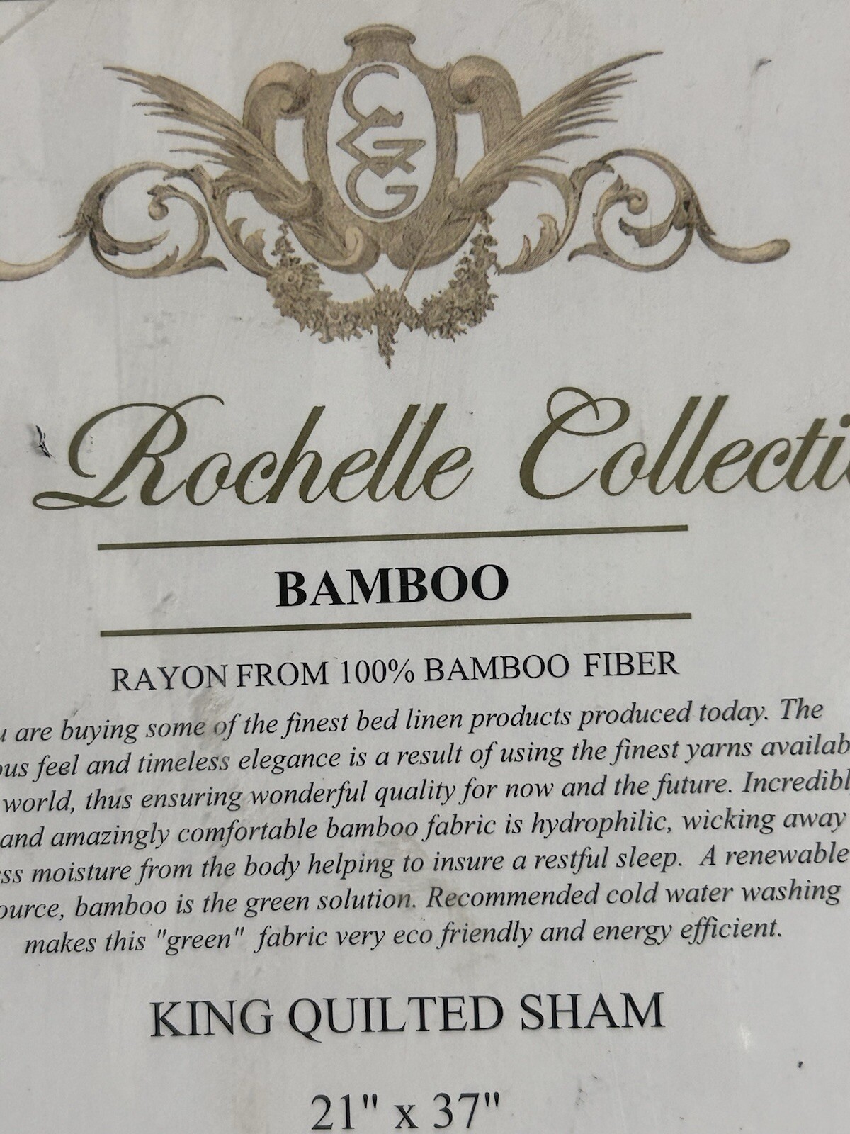 La Rochelle Collection King Quilted Sham Bamboo White 21” X37” 100% Rayon 