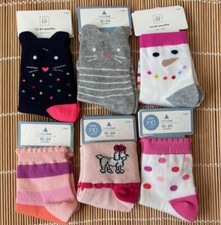 Baby Gap Socks 6 pairs GIRLS 12-24 Months Cat Snowman Dog Dots Stripes Set 1