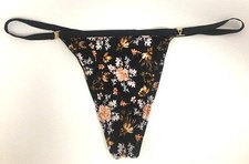 Victorias Secret Black Floral V-String Thong Panties XS-L-XL Silky Front Gold V
