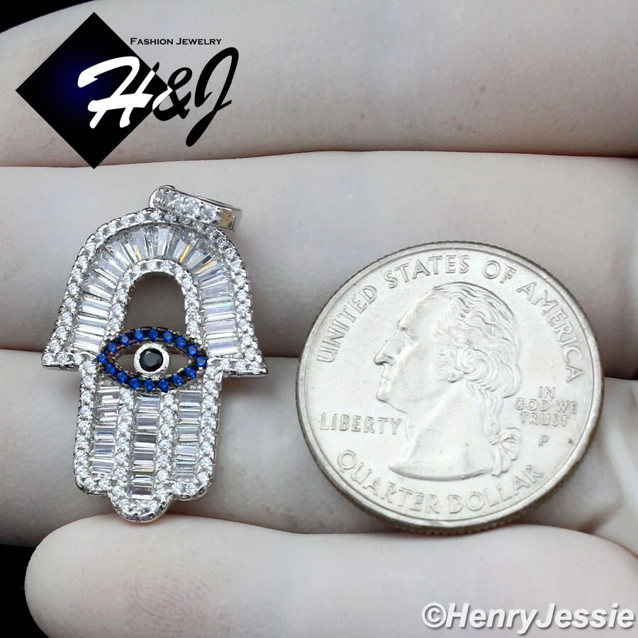 MEN WOMEN 925 STERLING SILVER ICY BLING CZ 3D EVIL EYE HAMSA HAND PENDANT*SP360 - Image 3 of 4