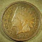 1907 INDIAN HEAD CENT, NO LIBERTY, BROWN COLOR, VG CONDITION, CIRCULATED