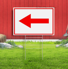 LEFT arrow red Yard Sign Road with Stand LAWN SIGN Single sided