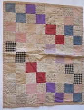 vintage 9 patch quilt doll bed 1930's print  solid feed sack cotton squares