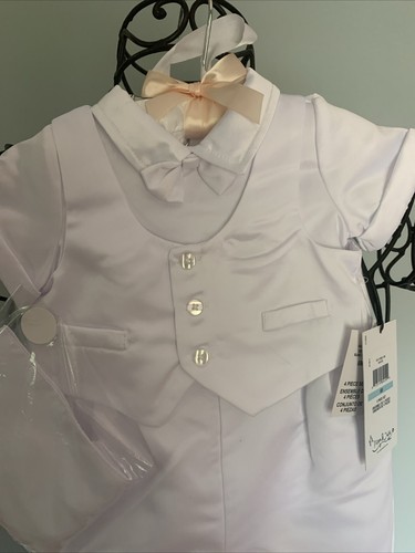 Pippa & Julie Baby Boy White Christening Baptism Outfit Suit 6 Months Catholic - 第 5/10 張圖片