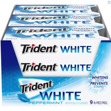 Trident White Peppermint GUM - Pack of 9 - Sugar Free - 16 COUNT