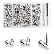 180 Pieces Multiple Sizes Cone Spikes Punk and Studs Kit Metal Tree Spikes St...