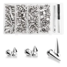 180 Pieces Multiple Sizes Cone Spikes Punk and Studs Kit Metal Tree Spikes St...