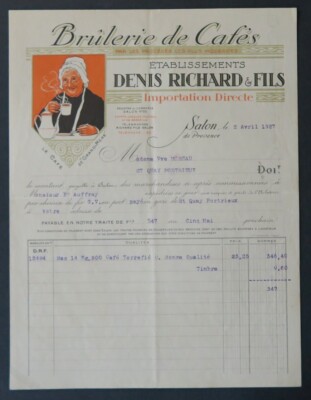 Rechnung 1927 CAFE GRAND MARE RICHARD Salon de Provence schöner illustrierter Kopf 22