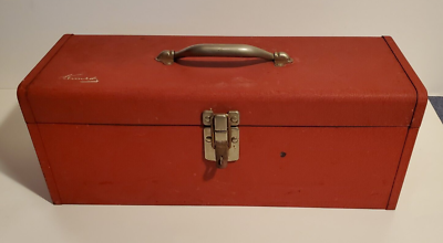 VTG KENNEDY KK-19 RED TOOL KIT BOX METAL HANDLE MADE IN USA GRAY