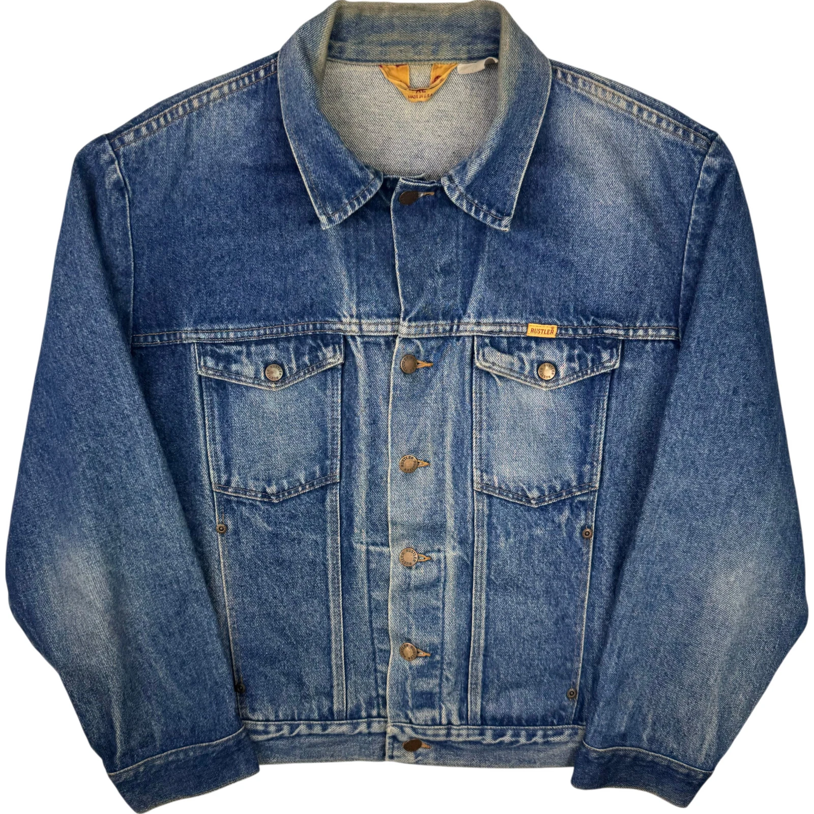 Rustler Men's Denim Jacket Large Blue Faded Vintage 80's