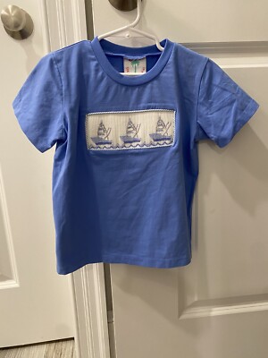 NWOT Shrimp Grits Kids Merritt Sportfish Smocked T-Shirt Size
