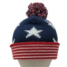 Old Navy Men's Knit Beanie Hat Red White Blue Size OS Patriotic Pom Pom