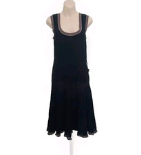 Designer HUGO BOSS Charleston Vibe Black 100% Cotton Knit Party Dress L 12 14 UK